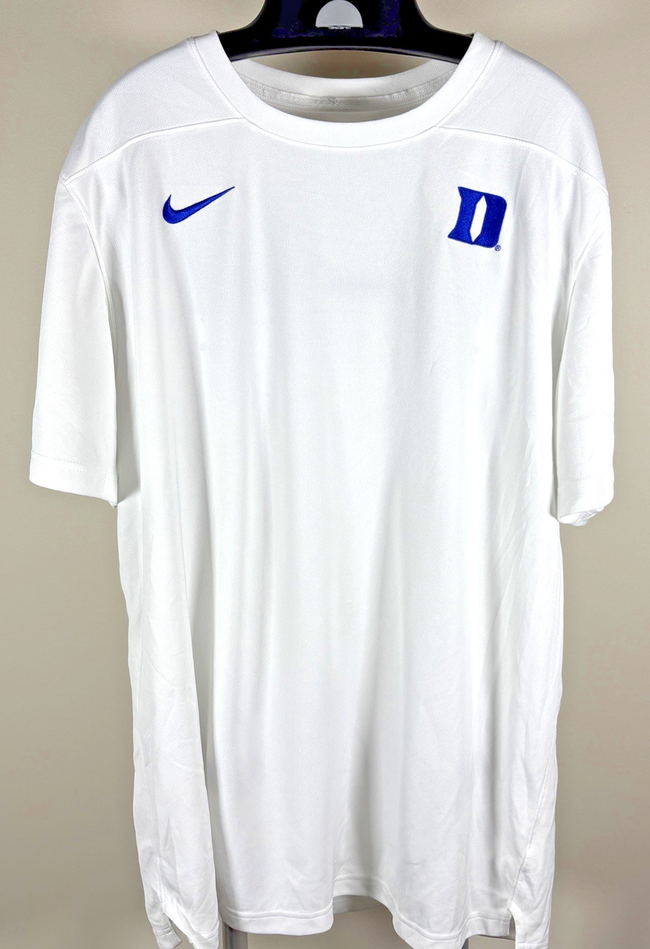 Nike Dri Fit Duke Blue Devils D Logo Swoosh Performance White T-Shirt Men's XL
